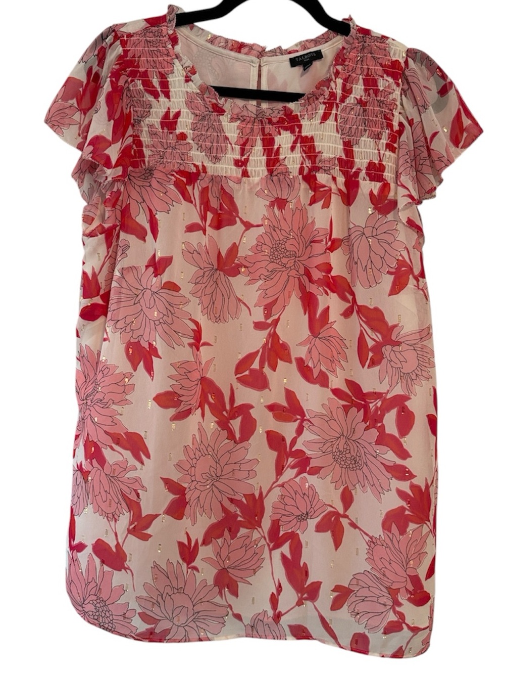 Talbots Plus Pink, White, and Gold Floral Blouse